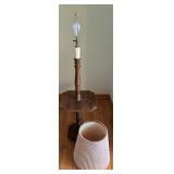 Vintage Wooden Table Lamp with Integrated End Table and Pleated Shade