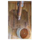 Vintage Wooden Table Lamp with Integrated End Table and Pleated Shade