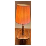 Vintage Wooden Table Lamp with Integrated End Table and Pleated Shade