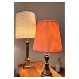 Pair of Vintage Table Lamps with Pleated and Patterned Shades