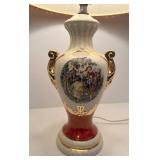 Vintage Porcelain Table Lamp with Gold Accents and Shade