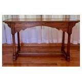 Oak Console Table with Decorative Skirt and Turned Legs
