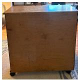 Rolling Oak Storage Cabinet with Drawer and Shelves