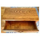 Rolling Oak Storage Cabinet with Drawer and Shelves