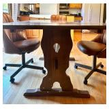 Dining Table with Wood Grain Finish and 4 Rolling Chairs