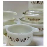 Vintage Pyrex and Glasbake Casserole and Bakeware Set with Lids, Brown Daisy Pattern