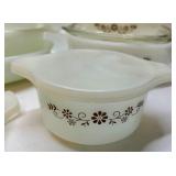 Vintage Pyrex and Glasbake Casserole and Bakeware Set with Lids, Brown Daisy Pattern