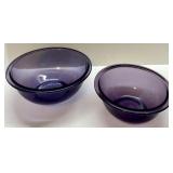 Set of 2 Purple Glass Mixing Bowls and Stainless Steel Glass Teapot with Infuser