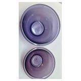 Set of 2 Purple Glass Mixing Bowls and Stainless Steel Glass Teapot with Infuser