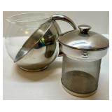 Set of 2 Purple Glass Mixing Bowls and Stainless Steel Glass Teapot with Infuser