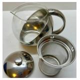 Set of 2 Purple Glass Mixing Bowls and Stainless Steel Glass Teapot with Infuser