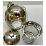 Set of 2 Purple Glass Mixing Bowls and Stainless Steel Glass Teapot with Infuser