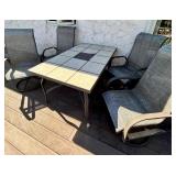 Outdoor Tile-Top Patio Table with 4 Swivel Mesh Chairs