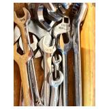 Set of Combination and Ratcheting Wrenches in Wooden Box