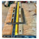 Group of 5 Hand Tools Including Squares, Rulers, and Levels