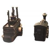 Die-Cast Metal Pencil Sharpeners, Steam Locomotive and a Steamboat Train Collectibles, Qty 2