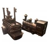 Die-Cast Metal Pencil Sharpeners, Steam Locomotive and a Steamboat Train Collectibles, Qty 2