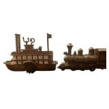 Die-Cast Metal Pencil Sharpeners, Steam Locomotive and a Steamboat Train Collectibles, Qty 2