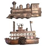 Die-Cast Metal Pencil Sharpeners, Steam Locomotive and a Steamboat Train Collectibles, Qty 2