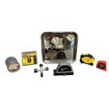 Measuring Bundle / 90 Degree Laser Level, Dewalt Universal Tap Handle, Qty 3 Tape Measures, Magnetic Tray, Dewalt Drill Bit Adapter, Bench Cookies