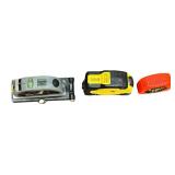 Measuring Bundle / 90 Degree Laser Level, Dewalt Universal Tap Handle, Qty 3 Tape Measures, Magnetic Tray, Dewalt Drill Bit Adapter, Bench Cookies