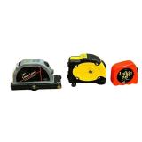 Measuring Bundle / 90 Degree Laser Level, Dewalt Universal Tap Handle, Qty 3 Tape Measures, Magnetic Tray, Dewalt Drill Bit Adapter, Bench Cookies