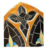Gothic Arch Shaped and a Fleur-De-Lis Motif Stained Glass Window Panel, 29 1/4" X 38 1/2" X 1 5/8"