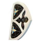 Gothic Arch Shaped and a Fleur-De-Lis Motif Stained Glass Window Panel, 29 1/4" X 38 1/2" X 1 5/8"