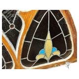 Gothic Arch Shaped and a Fleur-De-Lis Motif Stained Glass Window Panel, 29 1/4" X 38 1/2" X 1 5/8"