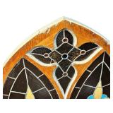 Gothic Arch Shaped and a Fleur-De-Lis Motif Stained Glass Window Panel, 29 1/4" X 38 1/2" X 1 5/8"