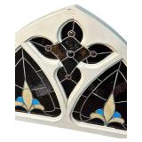 Gothic Arch Shaped and a Fleur-De-Lis Motif Stained Glass Window Panel, 29 1/4" X 38 1/2" X 1 5/8"