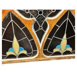 Gothic Arch Shaped and a Fleur-De-Lis Motif Stained Glass Window Panel, 29 1/4" X 38 1/2" X 1 5/8"