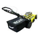 Ryobi 40V Brushless 20In Cordless Battery Walk Behind Push Lawn Mower with Charger, WITH BAG, No Battery; A