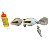 Chalk Line Reels (qty 3) with a Bottle of Chalk Powder