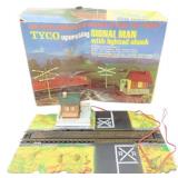 Vintage TYCO Operating SIgnal Man with Lighted Shack with Original Box HO Scale, Mulitple HO scale building kit module factory/store buildings with TYCO HO scale Virginian hopper car and an unloading 
