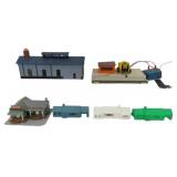 Vintage TYCO Operating SIgnal Man with Lighted Shack with Original Box HO Scale, Mulitple HO scale building kit module factory/store buildings with TYCO HO scale Virginian hopper car and an unloading 