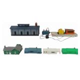 Vintage TYCO Operating SIgnal Man with Lighted Shack with Original Box HO Scale, Mulitple HO scale building kit module factory/store buildings with TYCO HO scale Virginian hopper car and an unloading 