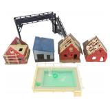 Vintage TYCO Operating SIgnal Man with Lighted Shack with Original Box HO Scale, Mulitple HO scale building kit module factory/store buildings with TYCO HO scale Virginian hopper car and an unloading 