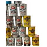 Vintage 24 Cans Motor Oil , Full except One Bottle, Pennzoil, Phillips 66, Valvoline, Mitchell