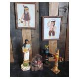Native American Lot of Handcarved totem Poles, Displaly items, Hand drawn artwork