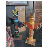 Native American Lot of Handcarved totem Poles, Displaly items, Hand drawn artwork