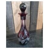 Gorgeous Deep Red Etched Glass Wine/Liquor Czech Decanter