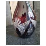 Gorgeous Deep Red Etched Glass Wine/Liquor Czech Decanter