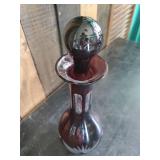 Gorgeous Deep Red Etched Glass Wine/Liquor Czech Decanter