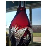 Gorgeous Deep Red Etched Glass Wine/Liquor Czech Decanter