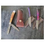 3 Stunning knives With Sheaths one Folding knife