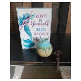 Mermaid Décor Lot  Small Cast Iron Mermaid Vase and Wall hanging Décor