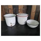Enamel Vintage Pots and Bowl