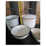 Enamel Vintage Pots and Bowl
