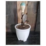 Vintage Hand Beater with Milk Glass Bottom